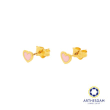 Load image into Gallery viewer, Arthesdam Jewellery 916 Gold Tiny Pink Hearts Earrings
