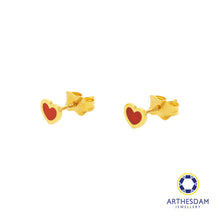 Load image into Gallery viewer, Arthesdam Jewellery 916 Gold Tiny Red Hearts Earrings
