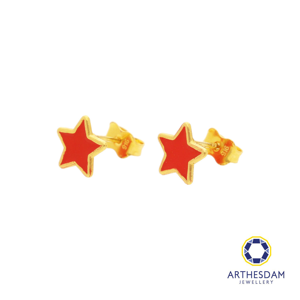Arthesdam Jewellery 916 Gold Red Star Earrings