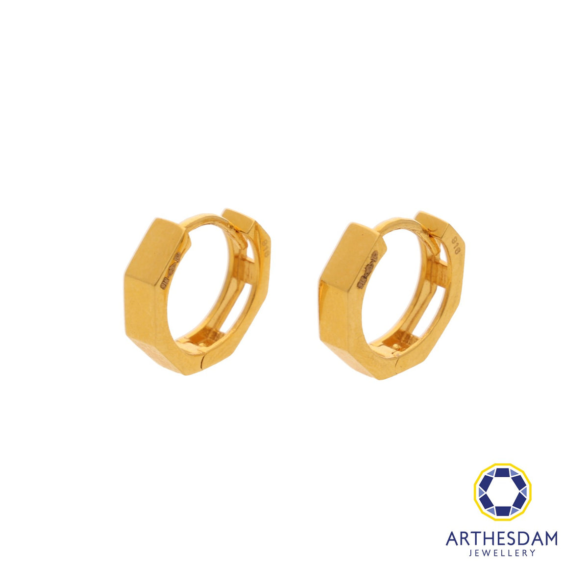 Arthesdam Jewellery 916 Gold Thick Hexagon Hoop Earrings