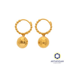Load image into Gallery viewer, Arthesdam Jewellery 916 Gold Beaded Hoop with Dangling Disco Ball Earring
