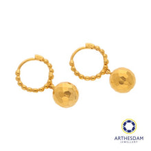 Load image into Gallery viewer, Arthesdam Jewellery 916 Gold Beaded Hoop with Dangling Disco Ball Earring
