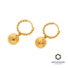 Load image into Gallery viewer, Arthesdam Jewellery 916 Gold Beaded Hoop with Dangling Disco Ball Earring
