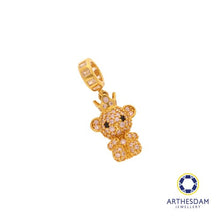 Load image into Gallery viewer, Arthesdam Jewellery 916 Gold Sparkling Pink Bear with Crown Charm
