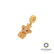 Load image into Gallery viewer, Arthesdam Jewellery 916 Gold Sparkling Pink Bear with Crown Charm
