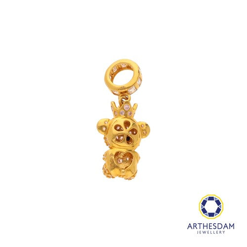 Arthesdam Jewellery 916 Gold Sparkling Pink Bear with Crown Charm