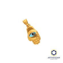 Load image into Gallery viewer, Arthesdam Jewellery 916 Gold Hamsa Hand Evil Eye Pendant
