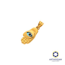 Load image into Gallery viewer, Arthesdam Jewellery 916 Gold Hamsa Hand Evil Eye Pendant
