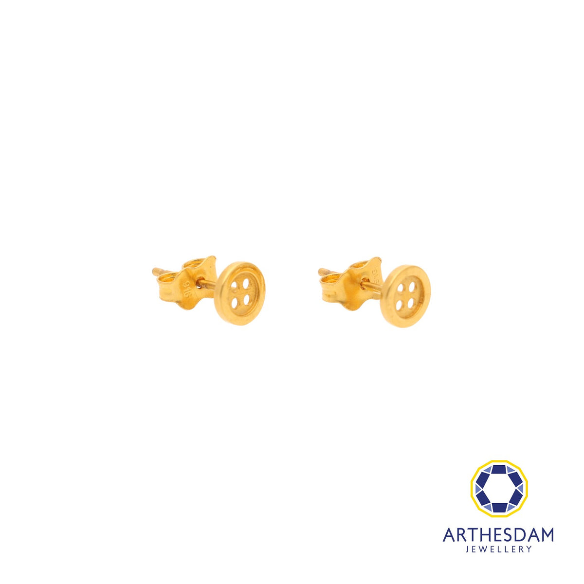 Arthesdam Jewellery 916 Gold Round Button Earrings