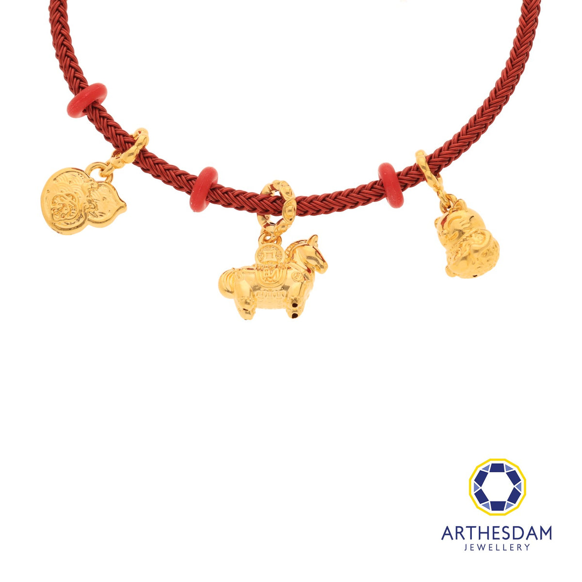 Arthesdam Jewellery 916 Gold Fortune Gallop Charm Red Bracelet