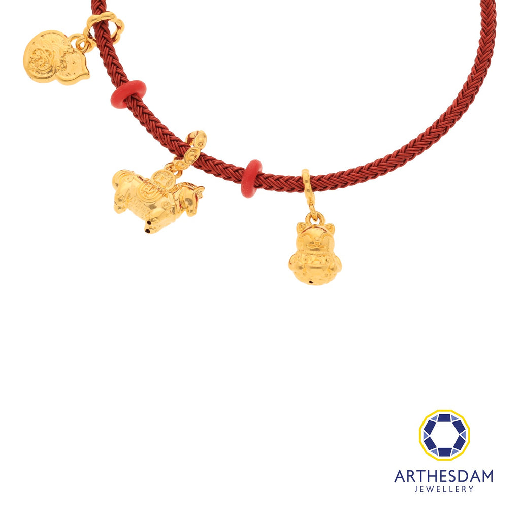 Arthesdam Jewellery 916 Gold Fortune Gallop Charm Red Bracelet
