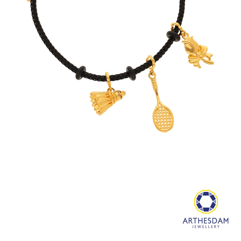 Arthesdam Jewellery 916 Gold Victory Smash Charm Black Bracelet
