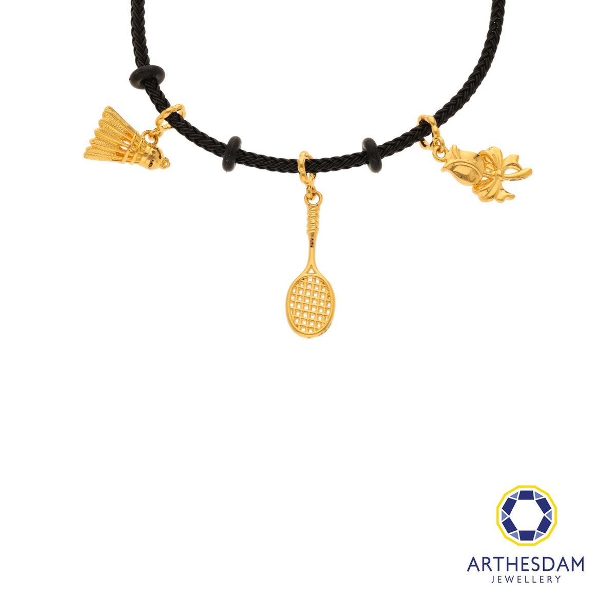 Arthesdam Jewellery 916 Gold Victory Smash Charm Black Bracelet