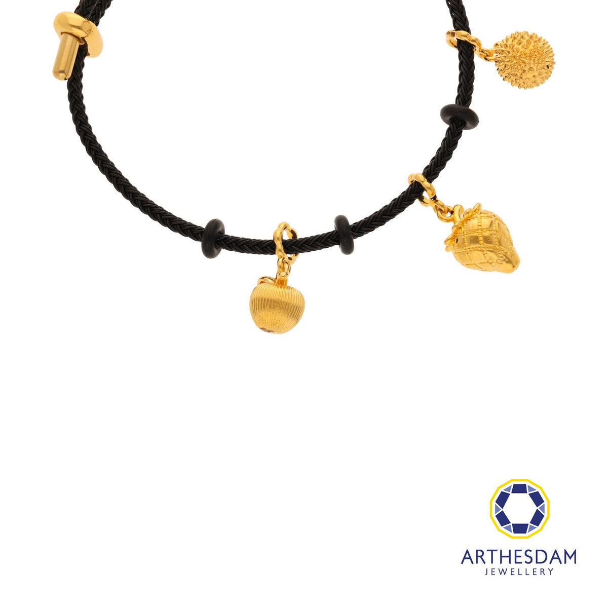 Arthesdam Jewellery 916 Gold Fruit FIesta Charm Black Bracelet