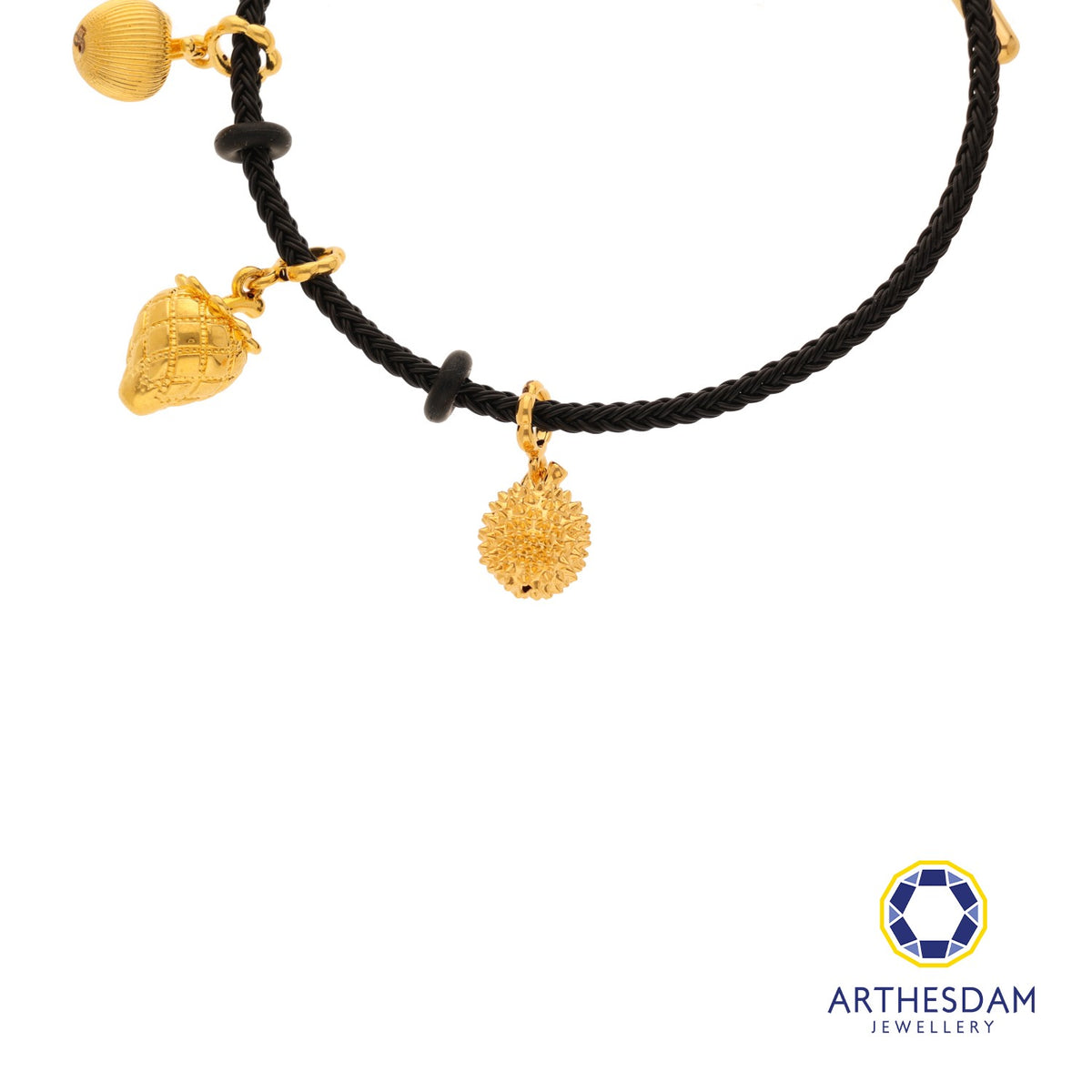 Arthesdam Jewellery 916 Gold Fruit FIesta Charm Black Bracelet