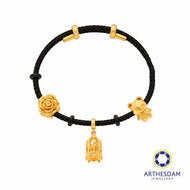 Arthesdam Jewellery 916 Gold Whimsical Teddy Charm Black Bracelet