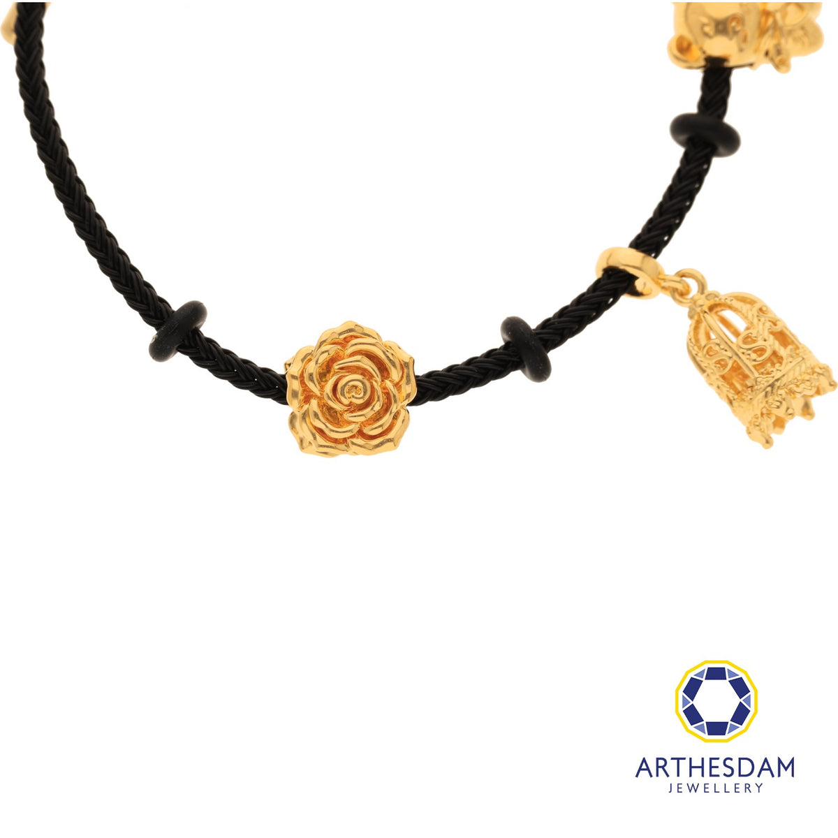 Arthesdam Jewellery 916 Gold Whimsical Teddy Charm Black Bracelet
