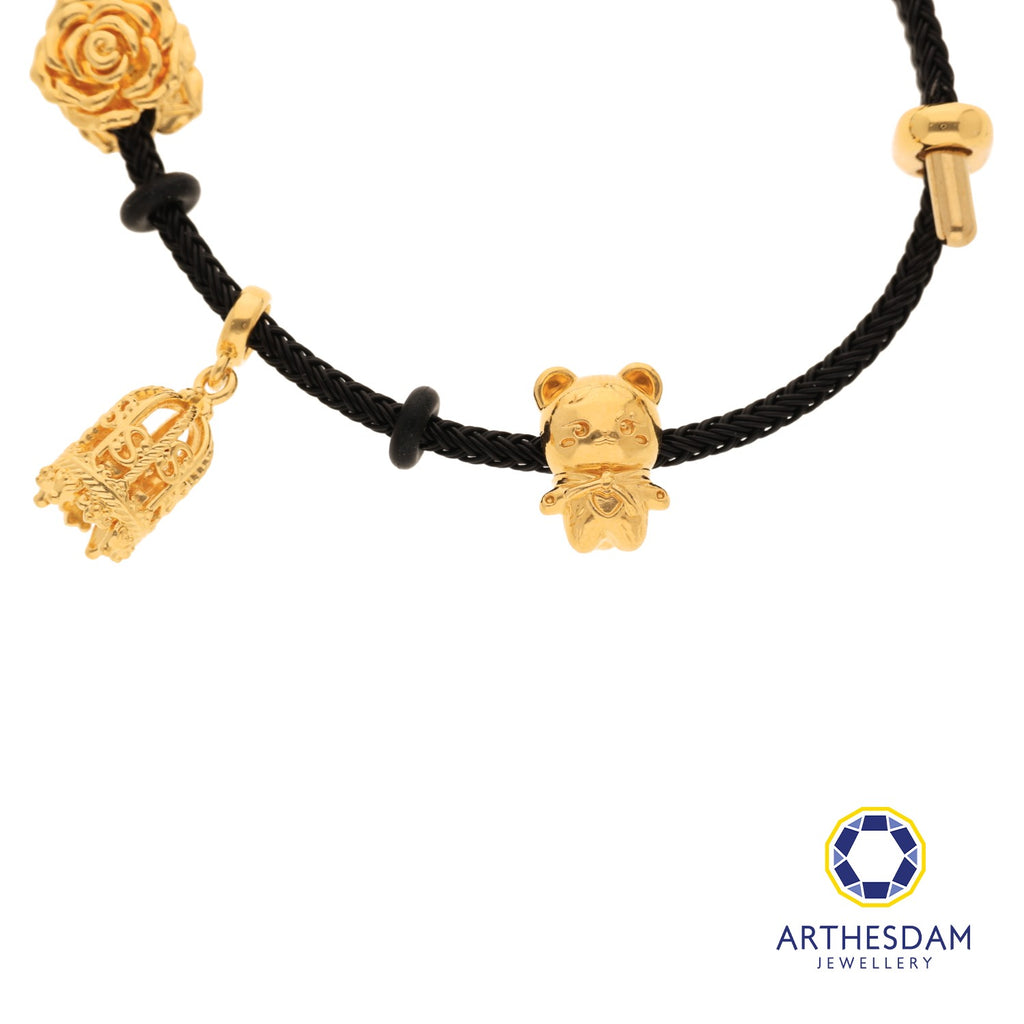 Arthesdam Jewellery 916 Gold Whimsical Teddy Charm Black Bracelet