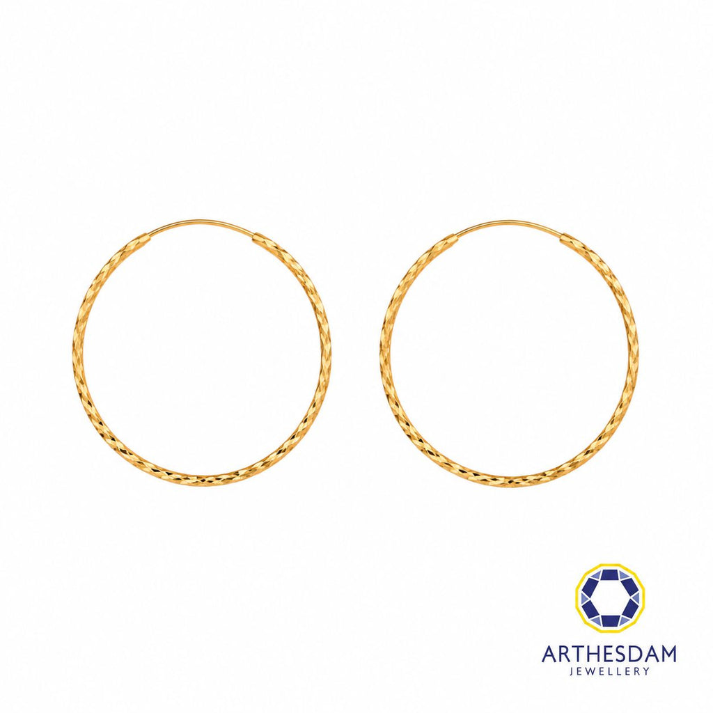 Arthesdam Jewellery 916 Gold Large Faceted Hoop Earrings
