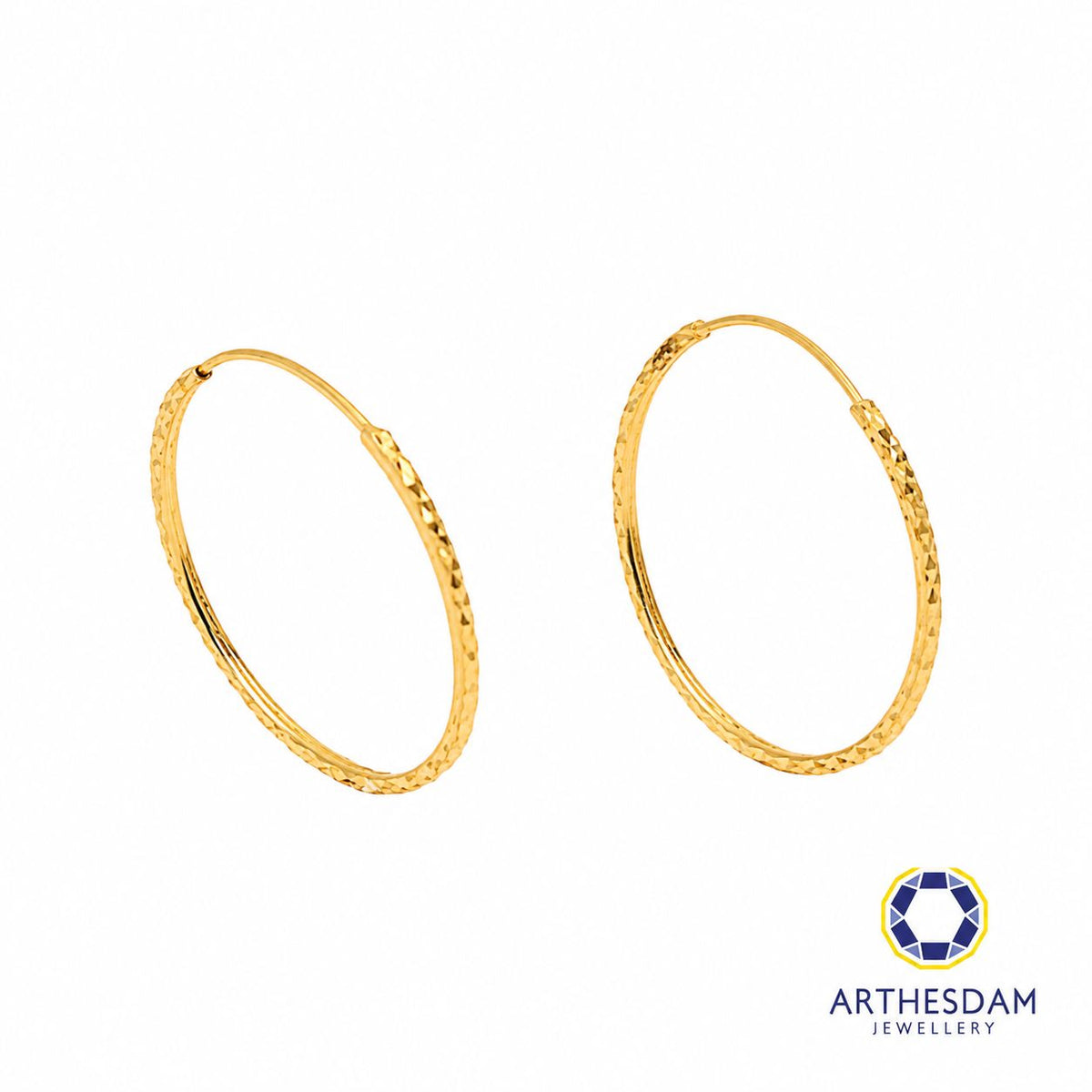 Arthesdam Jewellery 916 Gold Large Faceted Hoop Earrings