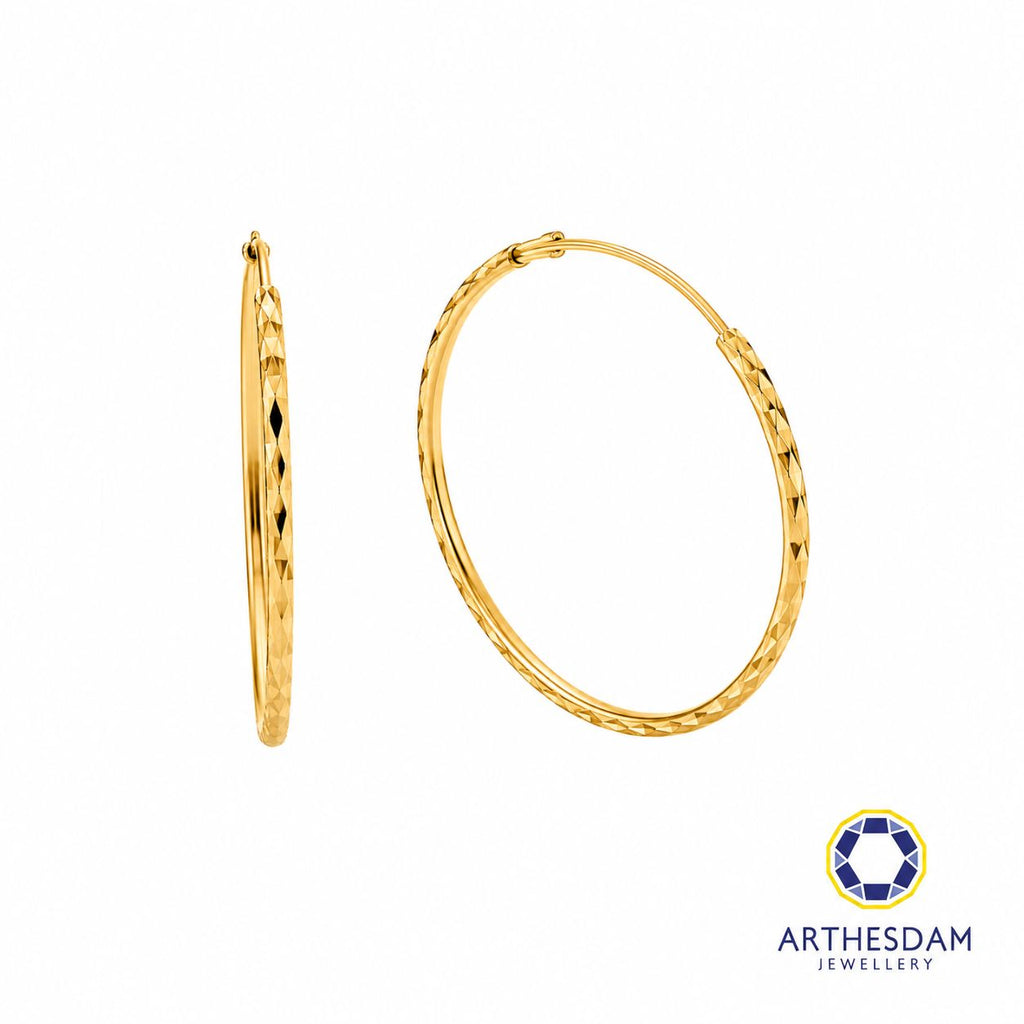 Arthesdam Jewellery 916 Gold Large Faceted Hoop Earrings