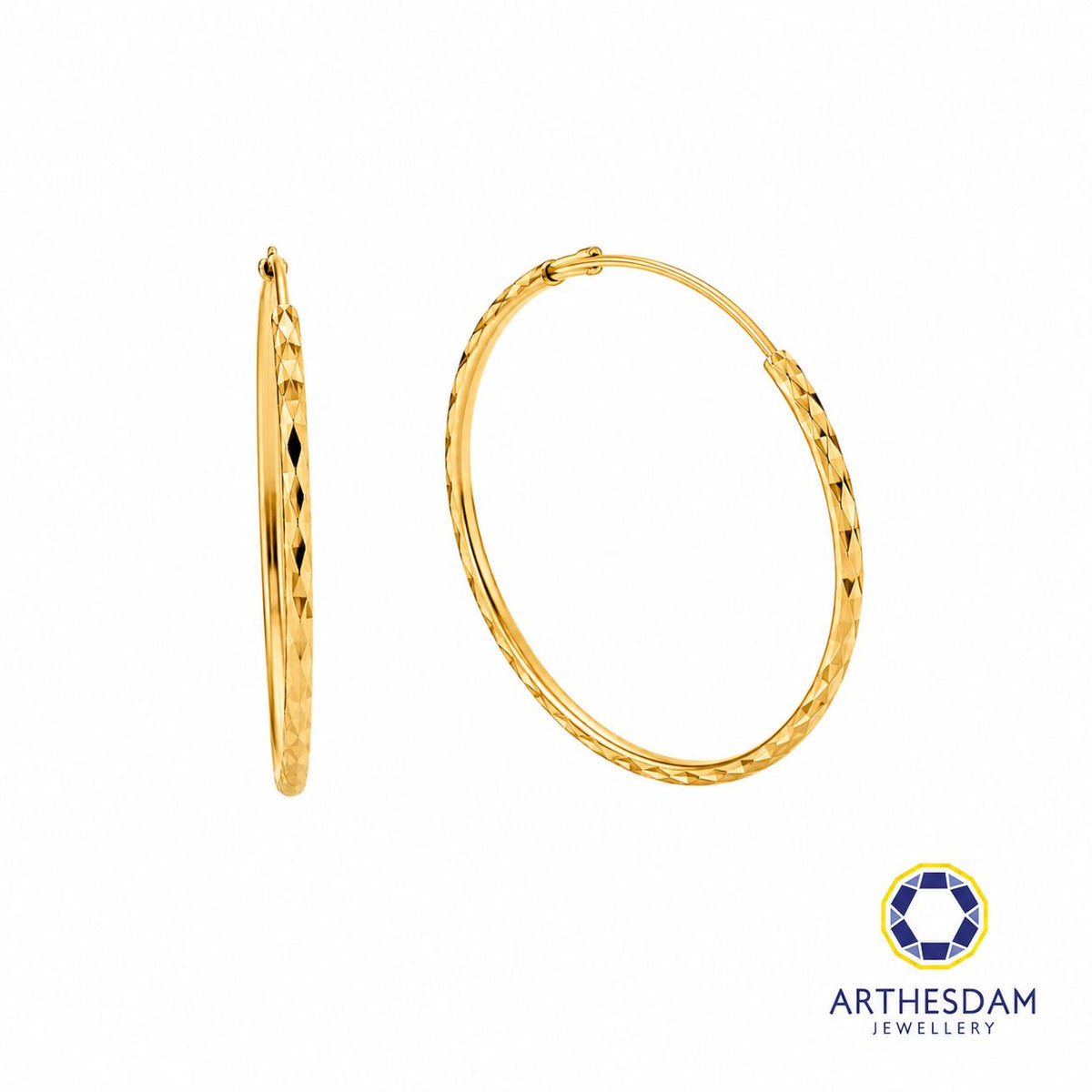 Arthesdam Jewellery 916 Gold Large Faceted Hoop Earrings