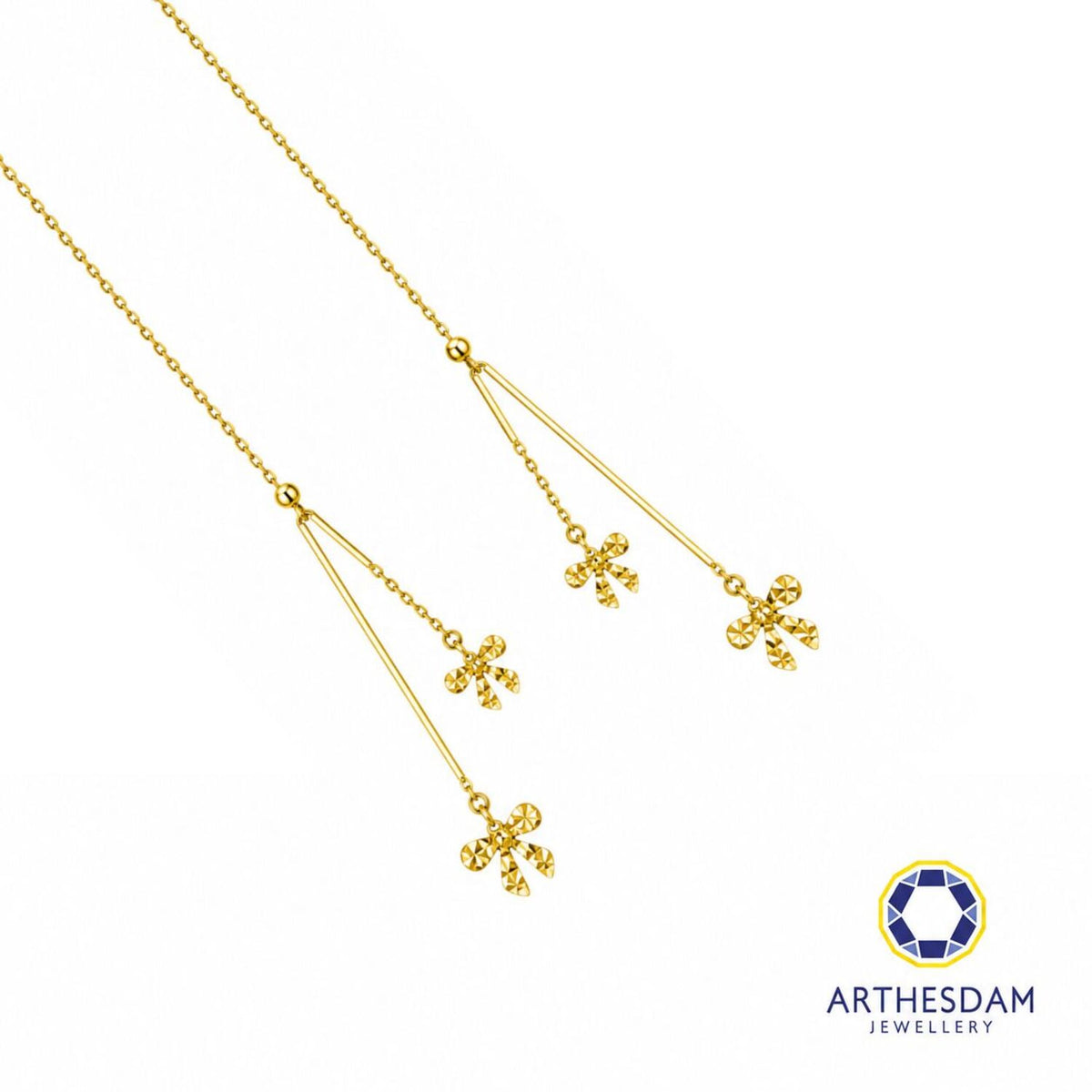 Arthesdam Jewellery 916 Gold Dangling Faceted Ribbon Threader Earrings