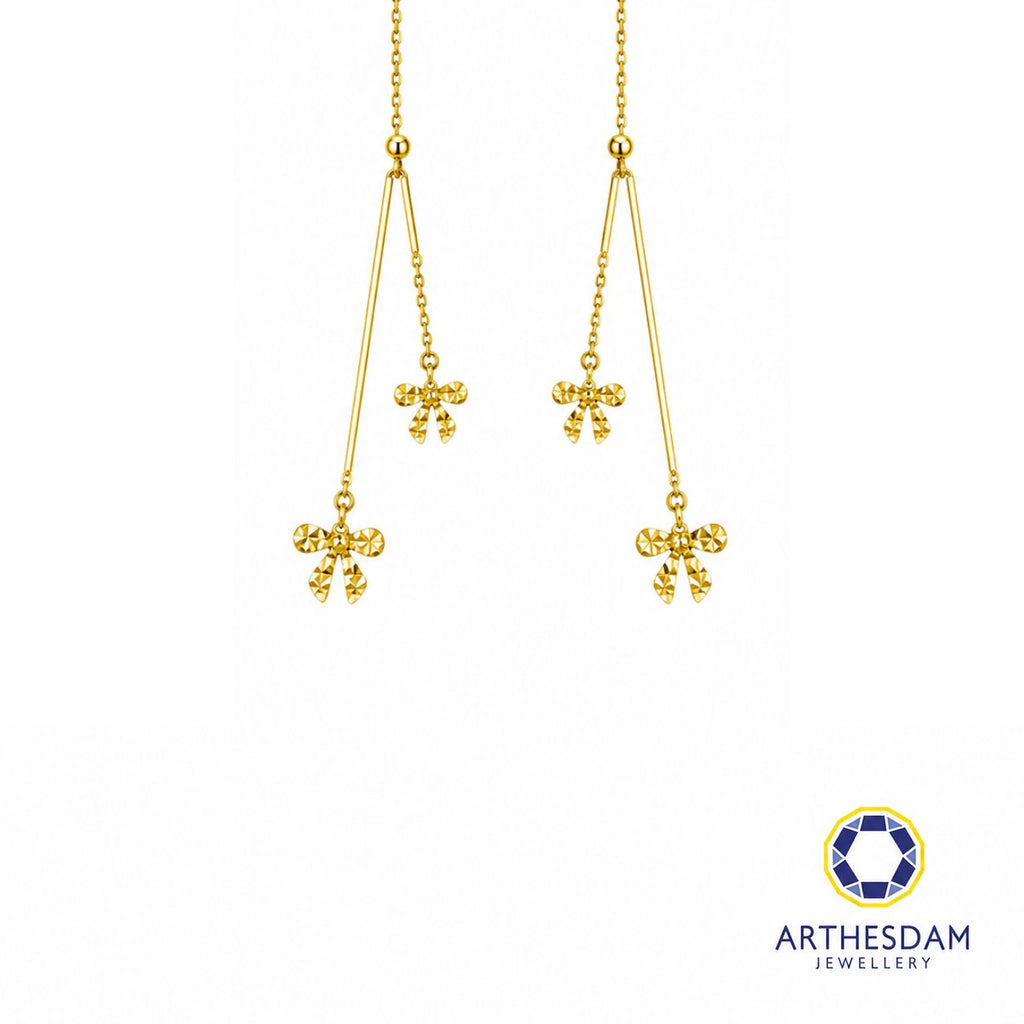 Arthesdam Jewellery 916 Gold Dangling Faceted Ribbon Threader Earrings