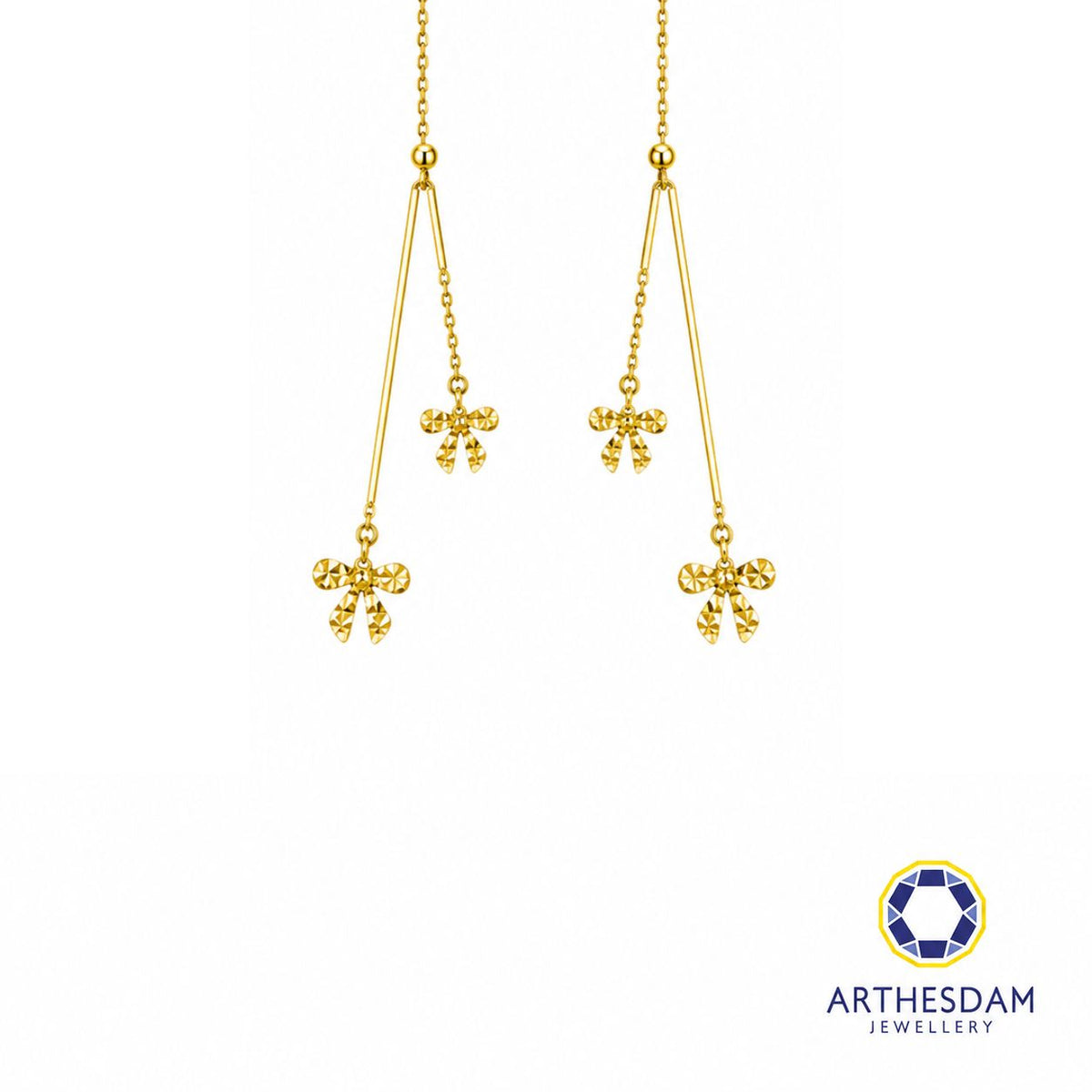 Arthesdam Jewellery 916 Gold Dangling Faceted Ribbon Threader Earrings