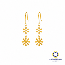 Load image into Gallery viewer, Arthesdam Jewellery 916 Gold Double Snowflake Dangling Fish Hook Earrings
