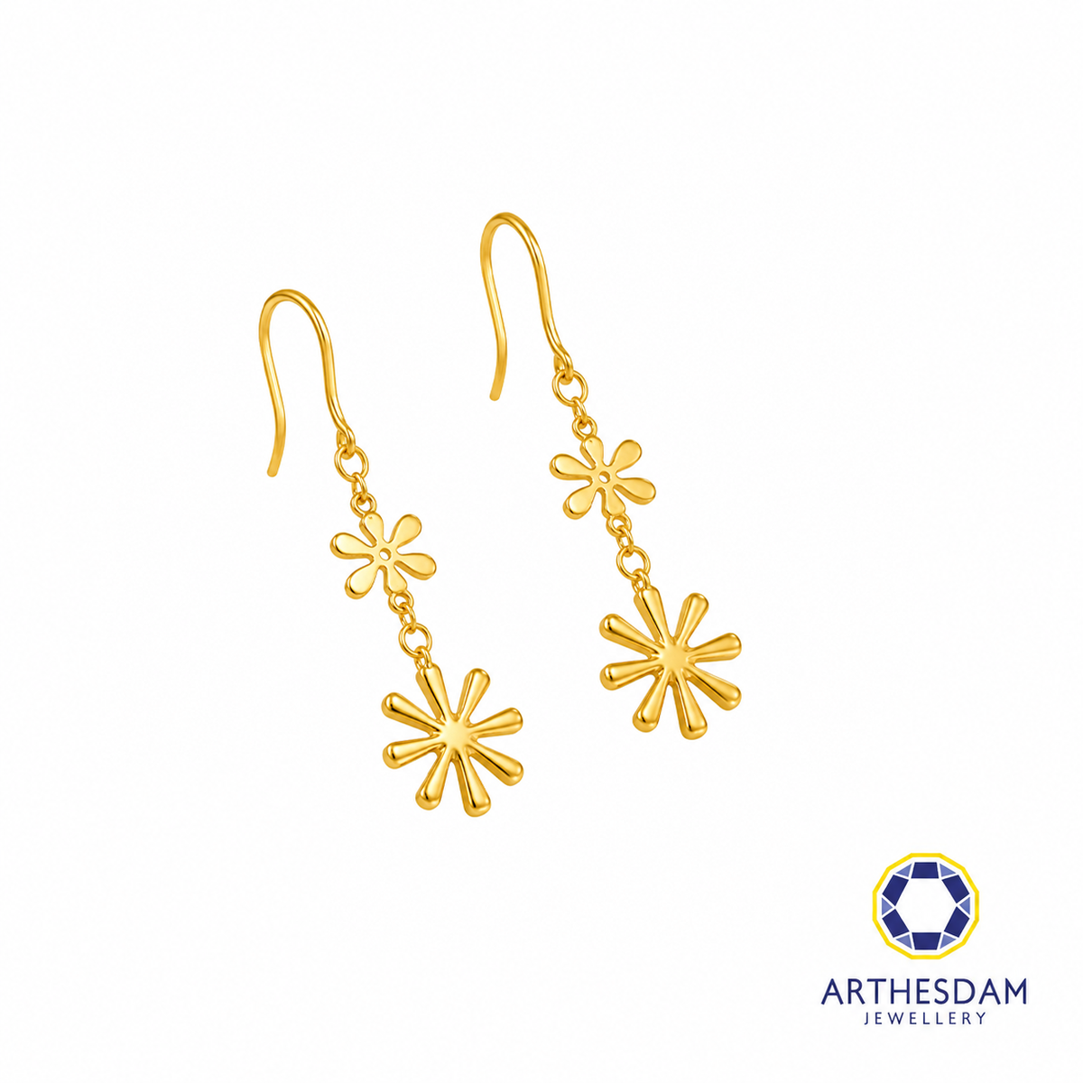 Arthesdam Jewellery 916 Gold Double Snowflake Dangling Fish Hook Earrings
