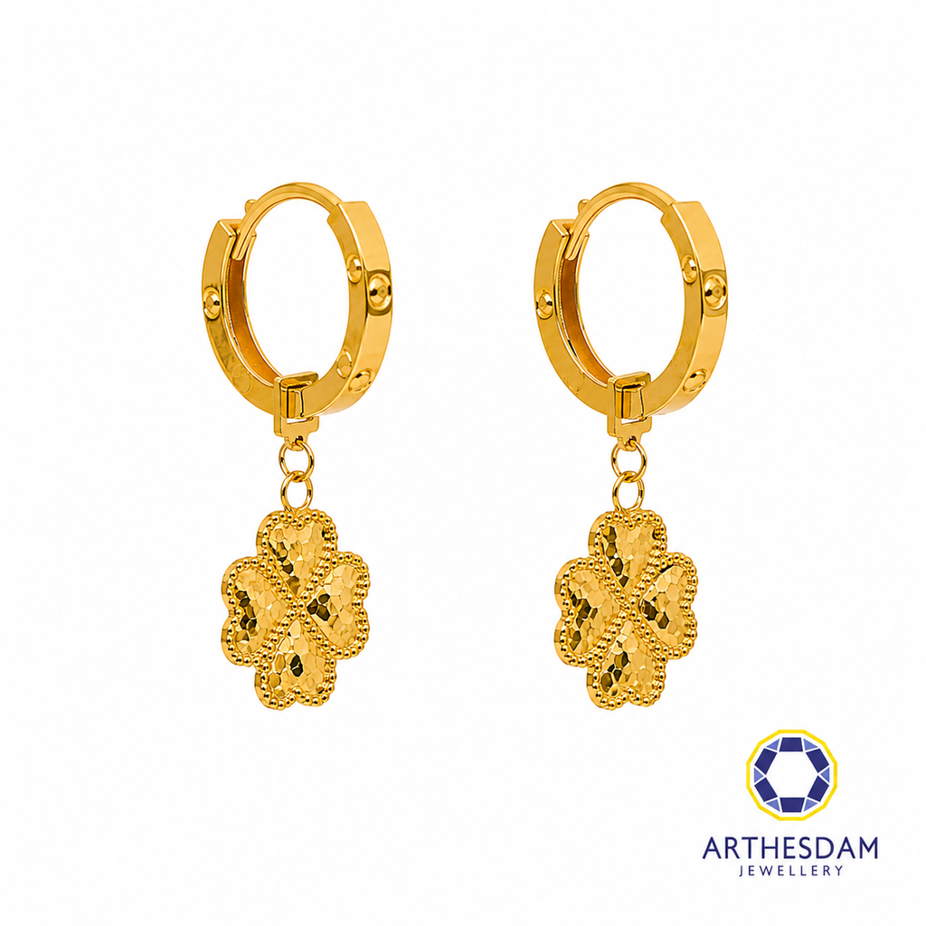 Arthesdam Jewellery 916 Gold Honeycomb Hearts Clover Love Hoop Earrings