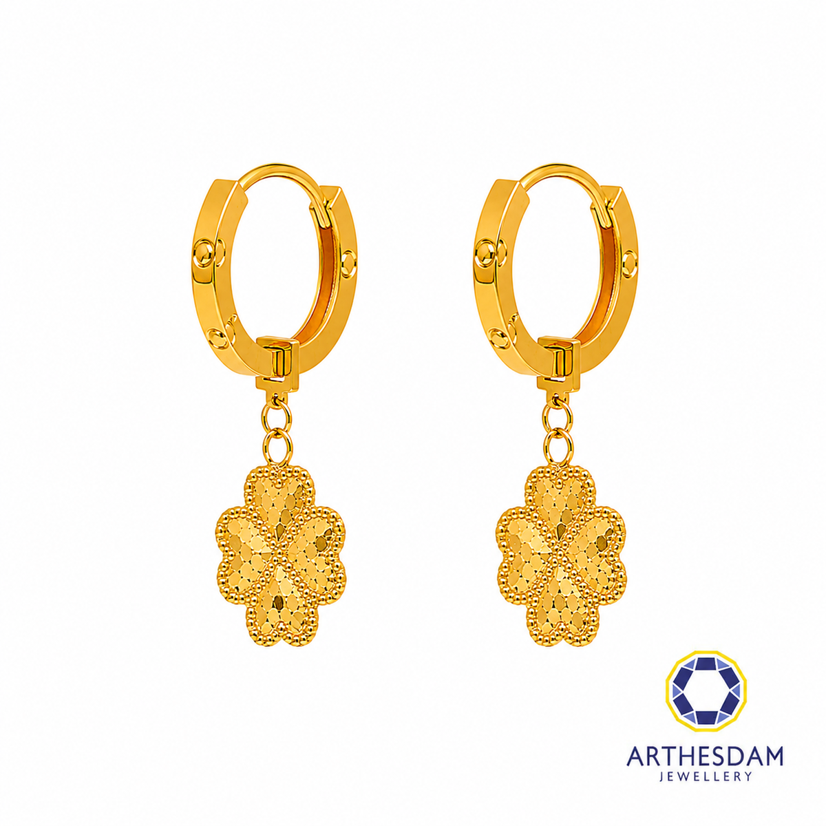 Arthesdam Jewellery 916 Gold Honeycomb Hearts Clover Love Hoop Earrings