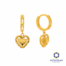 Load image into Gallery viewer, Arthesdam Jewellery 916 Gold Dangling Net Heart Faceted Hoop Earrings
