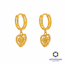 Load image into Gallery viewer, Arthesdam Jewellery 916 Gold Dangling Net Heart Faceted Hoop Earrings

