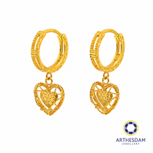 Load image into Gallery viewer, Arthesdam Jewellery 916 Gold Dangling Net Heart Faceted Hoop Earrings
