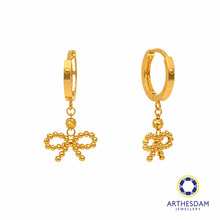 Load image into Gallery viewer, Arthesdam Jewellery 916 Gold Dangling Faceted Ribbon Hoop Earrings
