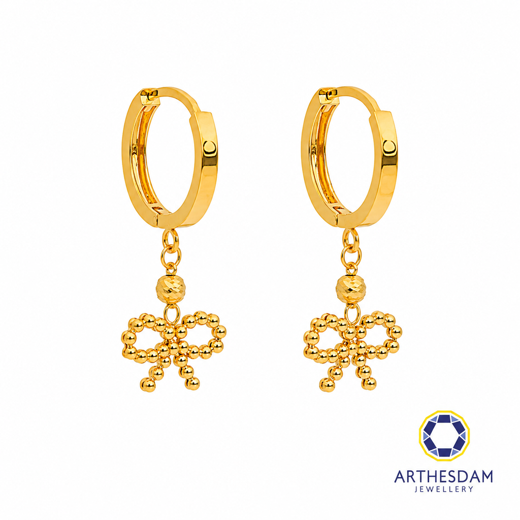 Arthesdam Jewellery 916 Gold Dangling Faceted Ribbon Hoop Earrings