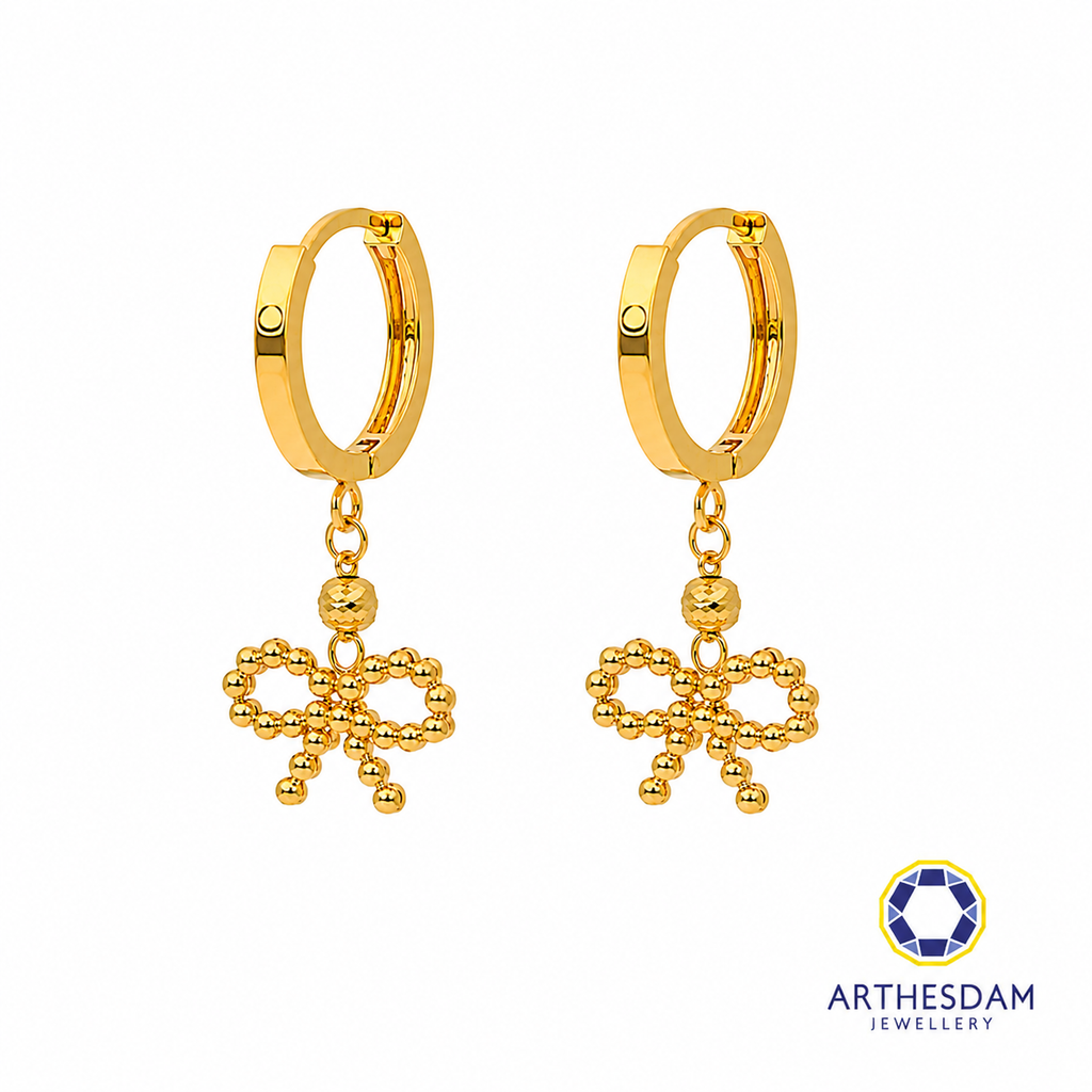 Arthesdam Jewellery 916 Gold Dangling Faceted Ribbon Hoop Earrings
