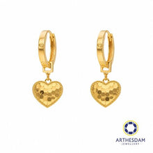 Load image into Gallery viewer, Arthesdam Jewellery 916 Gold Dangling Faceted Heart Love Hoop Earrings
