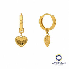 Load image into Gallery viewer, Arthesdam Jewellery 916 Gold Dangling Faceted Heart Love Hoop Earrings
