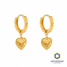 Load image into Gallery viewer, Arthesdam Jewellery 916 Gold Dangling Faceted Heart Love Hoop Earrings
