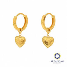 Load image into Gallery viewer, Arthesdam Jewellery 916 Gold Dangling Faceted Heart Love Hoop Earrings
