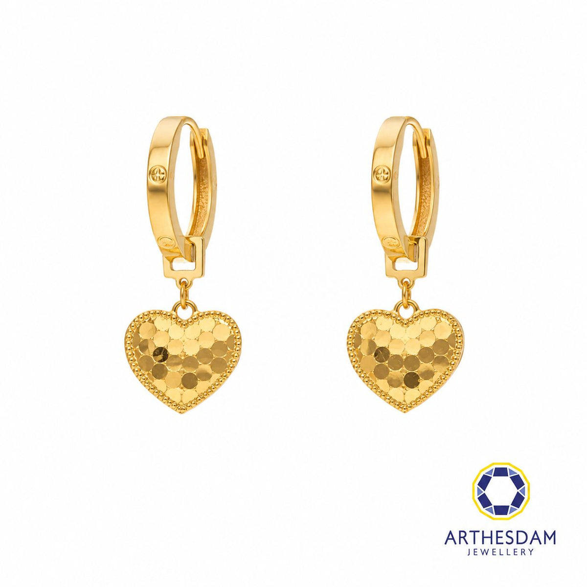 Arthesdam Jewellery 916 Gold Dangling Faceted Heart Love Hoop Earrings
