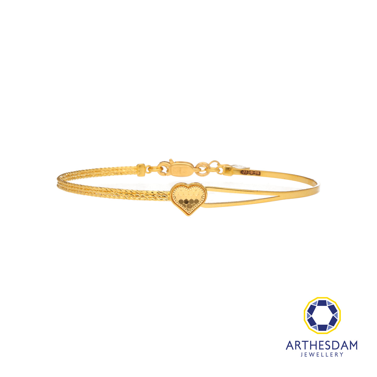 Arthesdam Jewellery 916 Gold Heart Semi Stiff Bangle