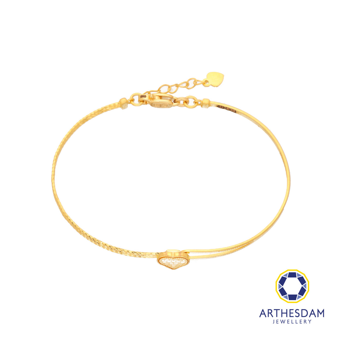 Arthesdam Jewellery 916 Gold Heart Semi Stiff Bangle