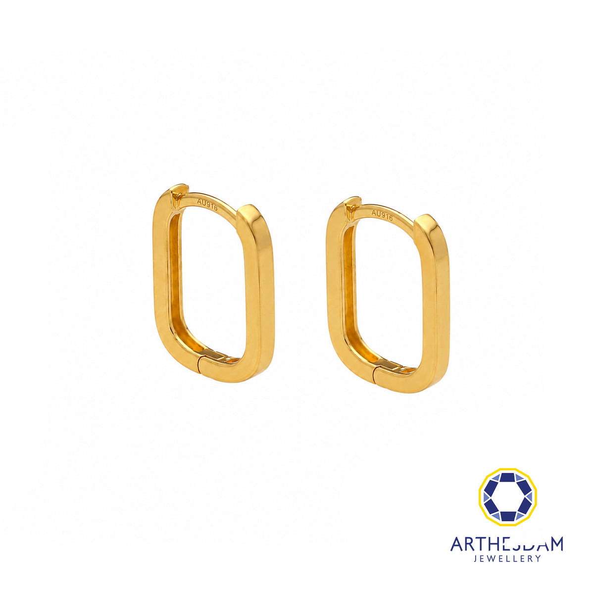Arthesdam Jewellery 916 Gold Classy Rectangle Hoop Earrings