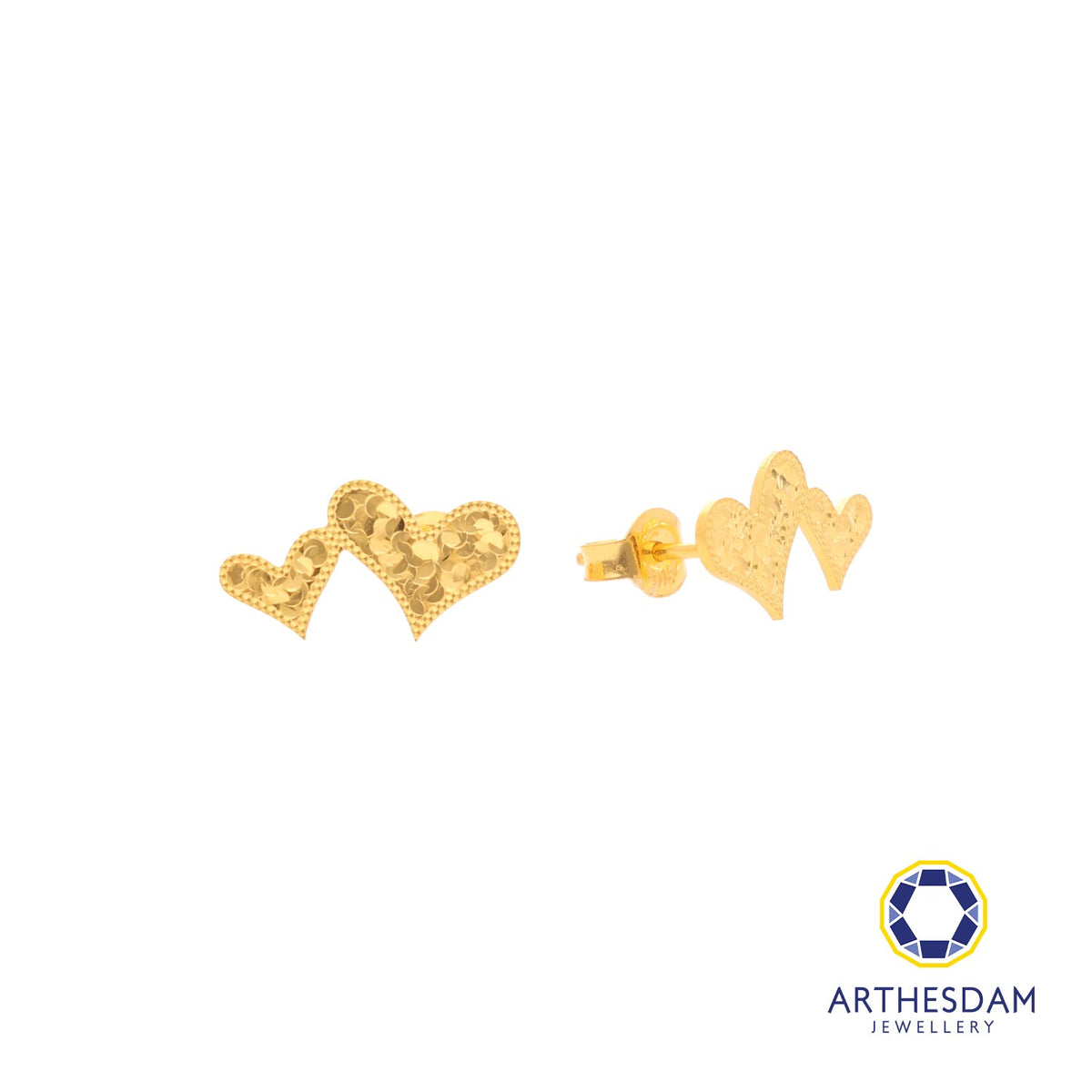 Arthesdam Jewellery 916 Gold Gltter Double Heart Earrings