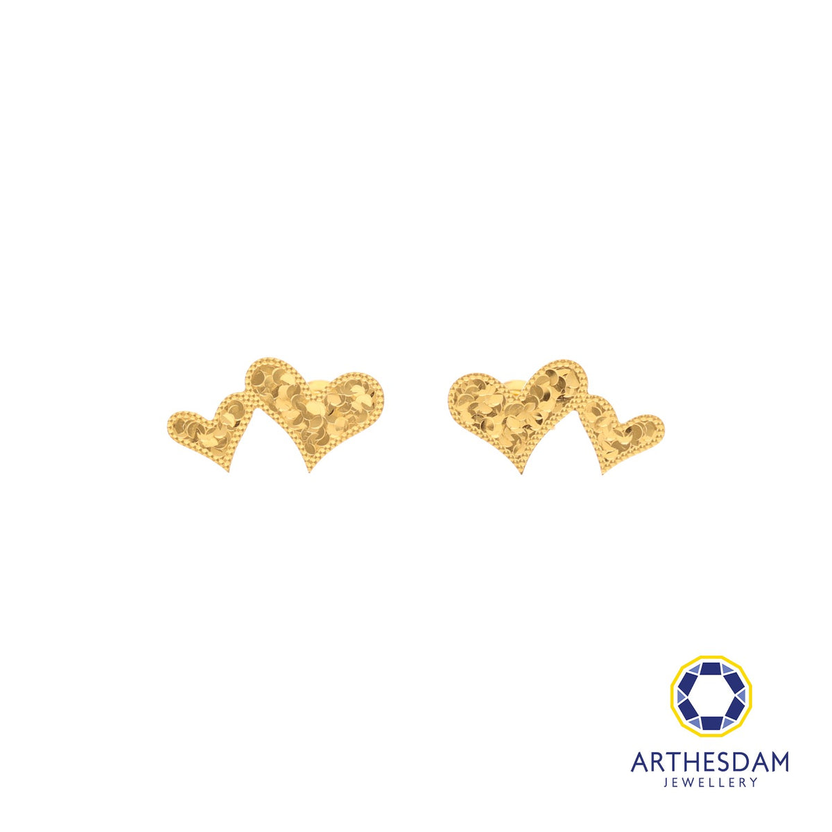 Arthesdam Jewellery 916 Gold Gltter Double Heart Earrings