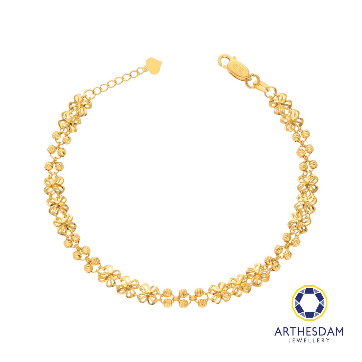 Arthesdam Jewellery 916 Gold Clover with Balls Bracelet